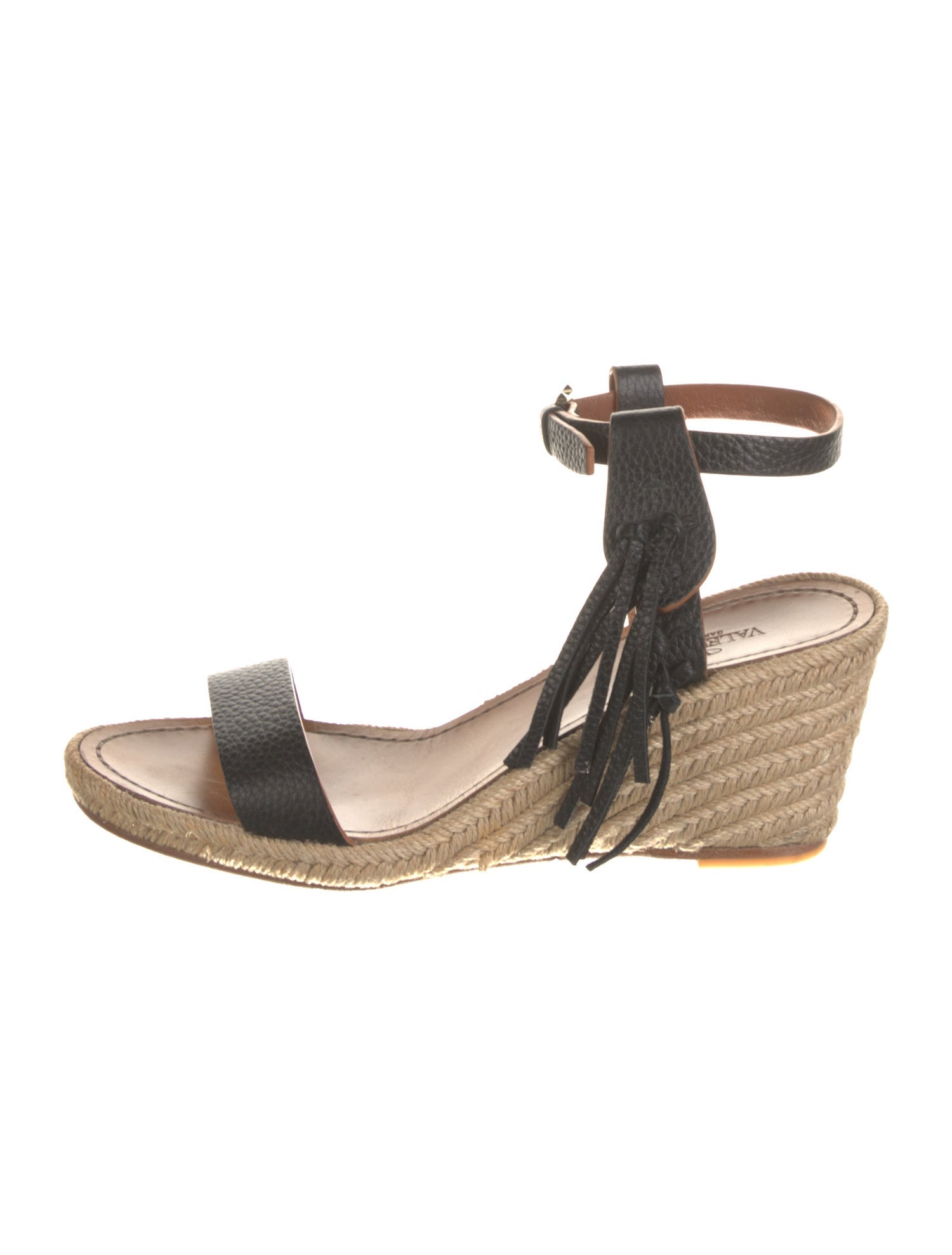 Valentino Leather Fringe Trim Accent Espadrilles
