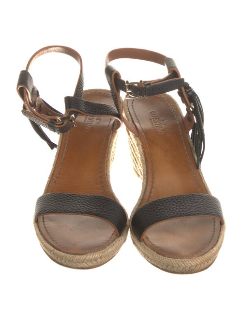 Valentino Leather Fringe Trim Accent Espadrilles