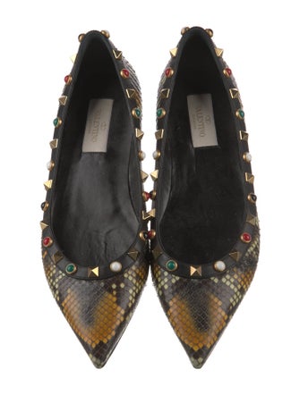 Valentino Rockstud Accents Snakeskin Flats