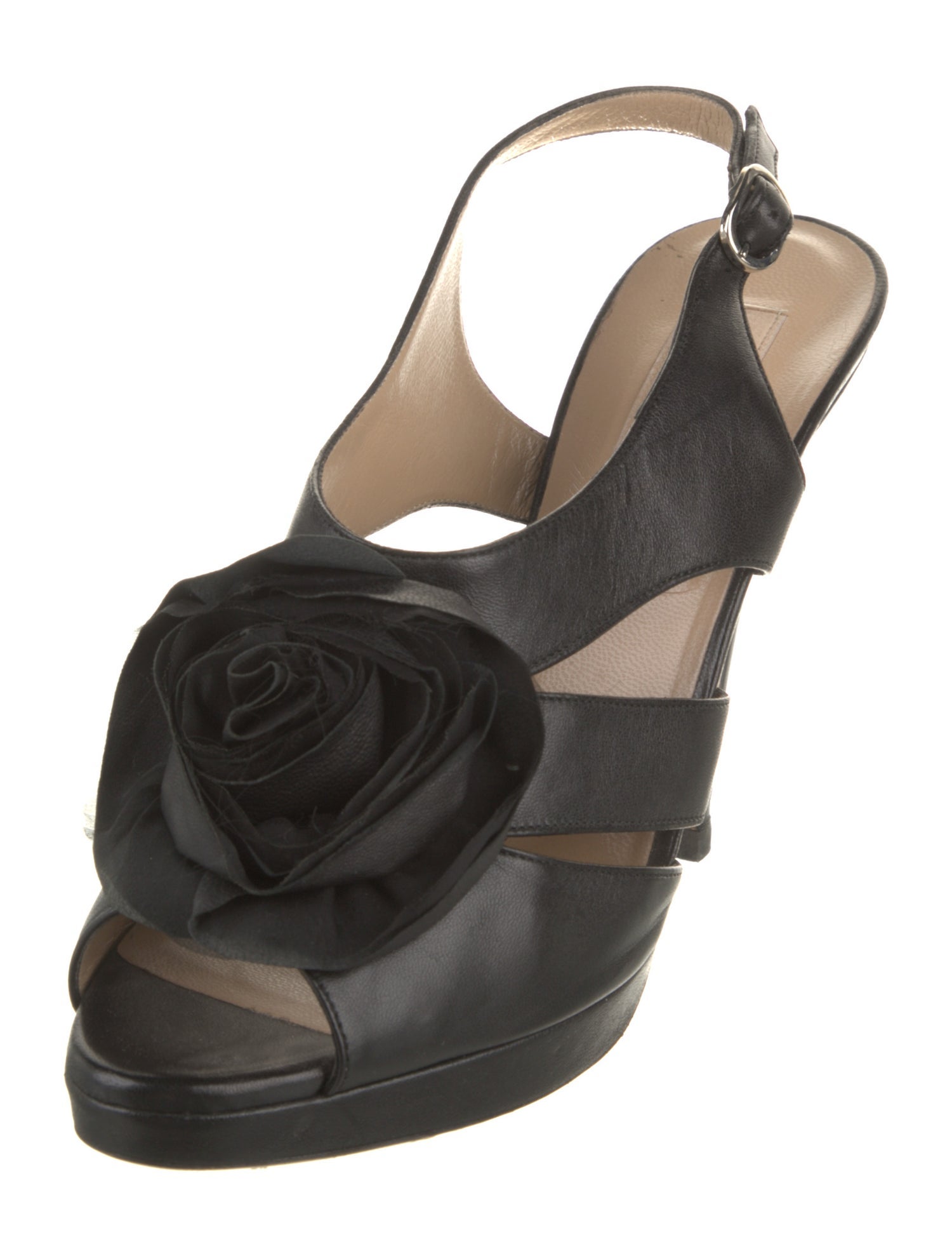 Valentino Leather Cutout Accent Slingback Pumps