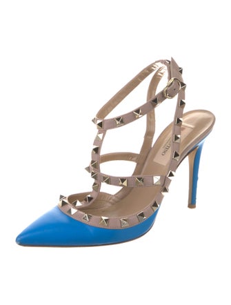 Valentino Rockstud Accents Leather T-Strap Pumps