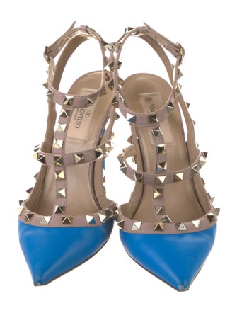 Valentino Rockstud Accents Leather T-Strap Pumps