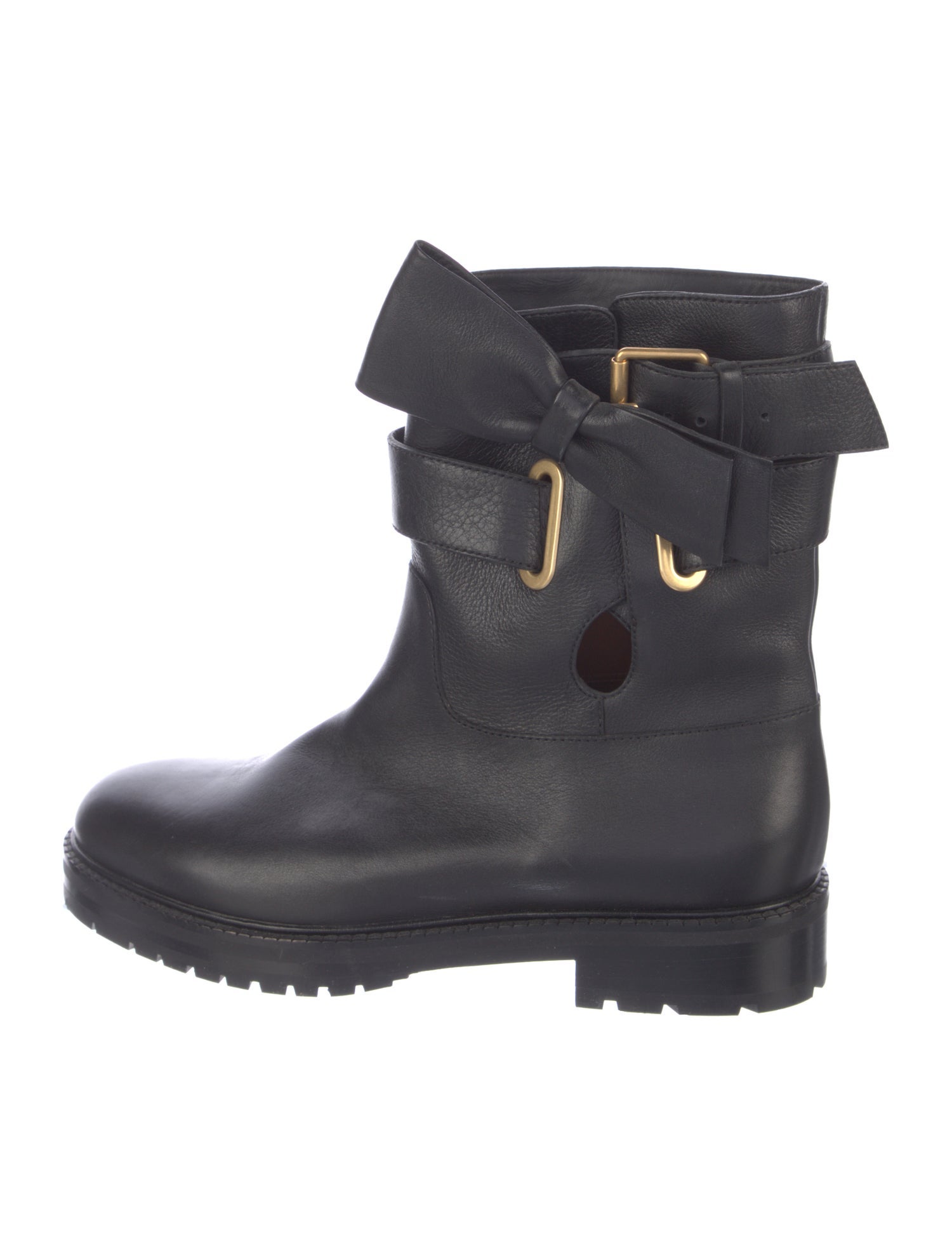 Valentino Leather Bow Accents Moto Boots