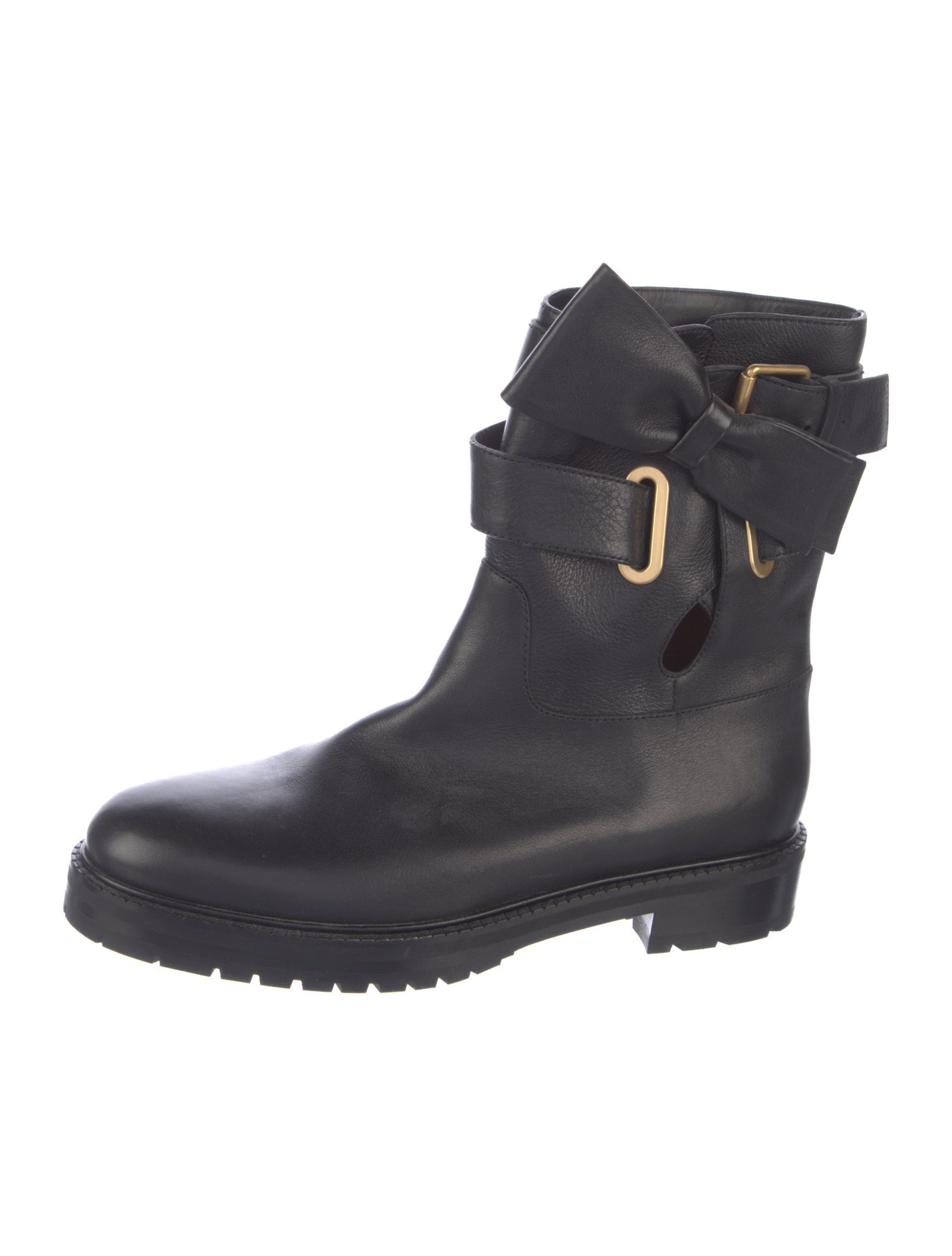 Valentino Leather Bow Accents Moto Boots