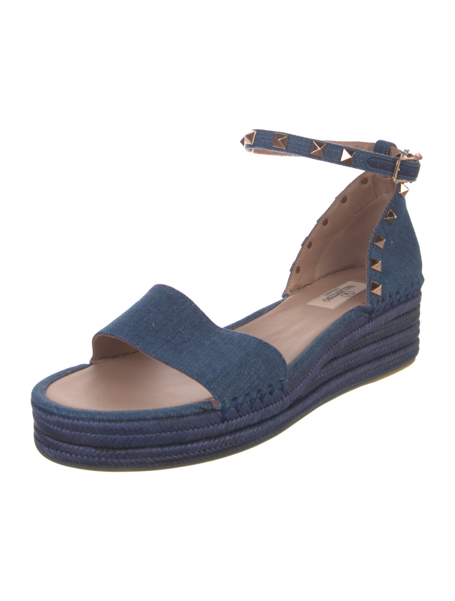 Valentino Rockstud Accents Denim Espadrilles