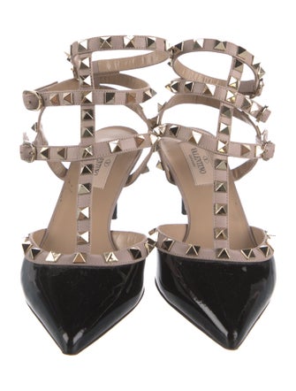 Valentino Rockstud Accents Patent Leather T-Strap Pumps