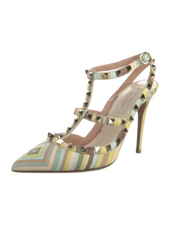 Valentino Rockstud Accents Leather T-Strap Pumps