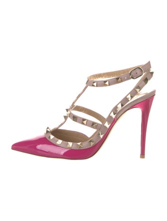 Valentino Rockstud Accents Patent Leather T-Strap Pumps