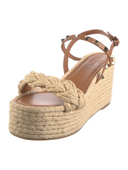Valentino Rockstud Accents Straw Espadrilles