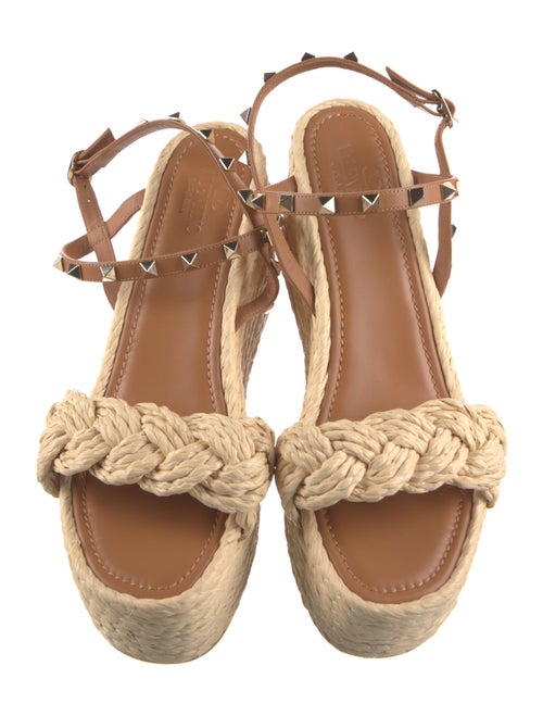 Valentino Rockstud Accents Straw Espadrilles