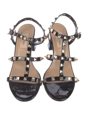 Valentino Rockstud Accents Leather T-Strap Sandals