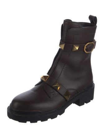 Valentino Rockstud Accents Leather Combat Boots
