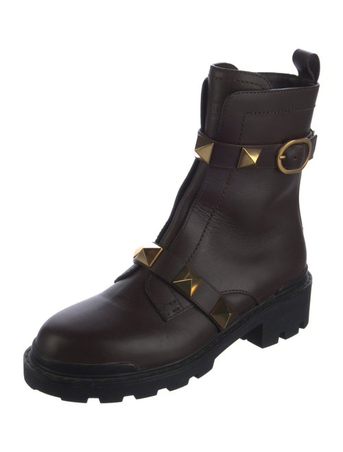 Valentino Rockstud Accents Leather Combat Boots