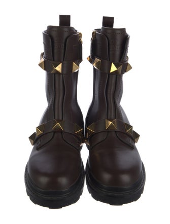 Valentino Rockstud Accents Leather Combat Boots