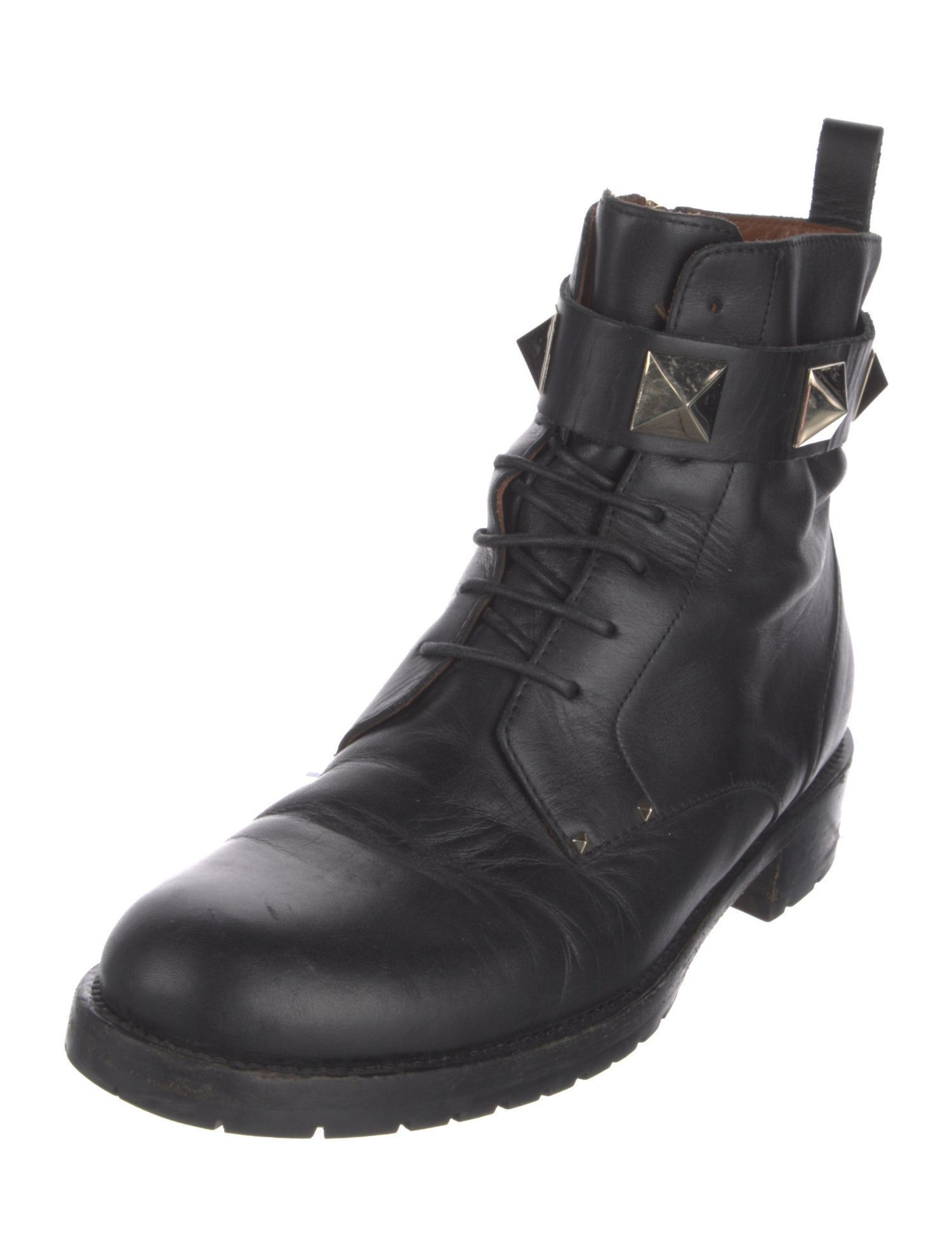 Valentino Rockstud Accents Leather Combat Boots