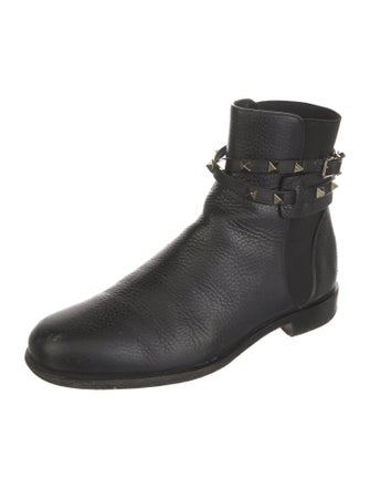 Valentino Rockstud Accents Leather Moto Boots