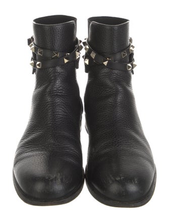 Valentino Rockstud Accents Leather Moto Boots
