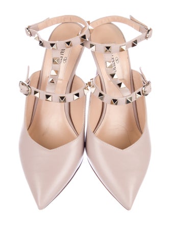 Valentino Rockstud Accents Leather Slingback Pumps