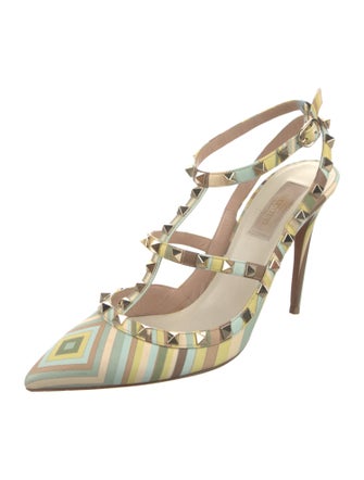 Valentino Rockstud Accents Leather T-Strap Pumps