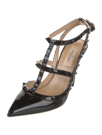 Valentino Rockstud Accents Patent Leather T-Strap Pumps