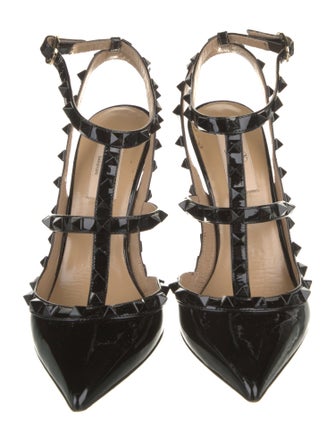 Valentino Rockstud Accents Patent Leather T-Strap Pumps