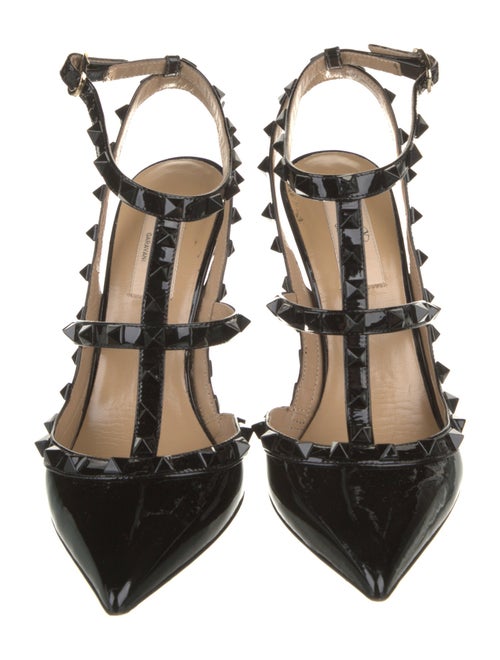 Valentino Rockstud Accents Patent Leather T-Strap Pumps