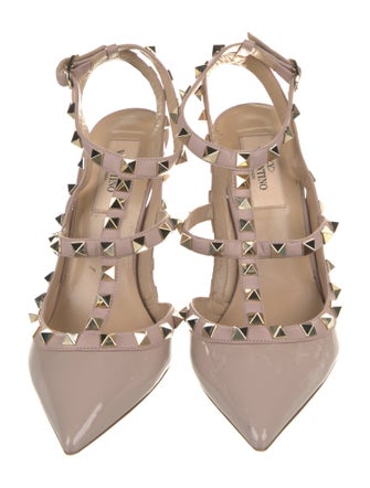 Valentino Rockstud Accents Patent Leather T-Strap Pumps