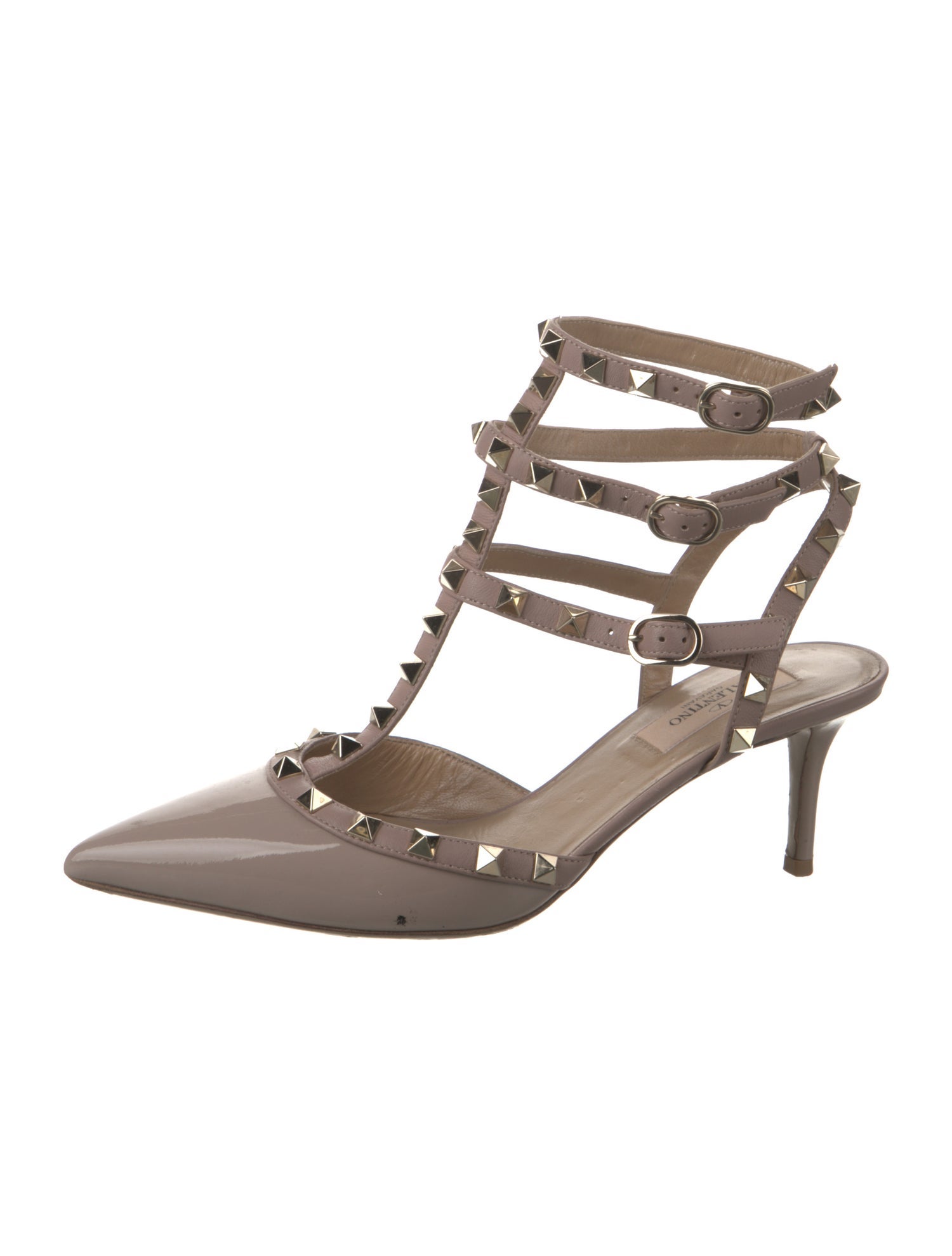 Valentino Rockstud Accents Patent Leather T-Strap Pumps