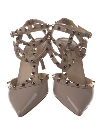 Valentino Rockstud Accents Patent Leather T-Strap Pumps