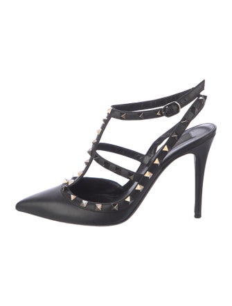 Valentino Rockstud Accents Leather T-Strap Pumps