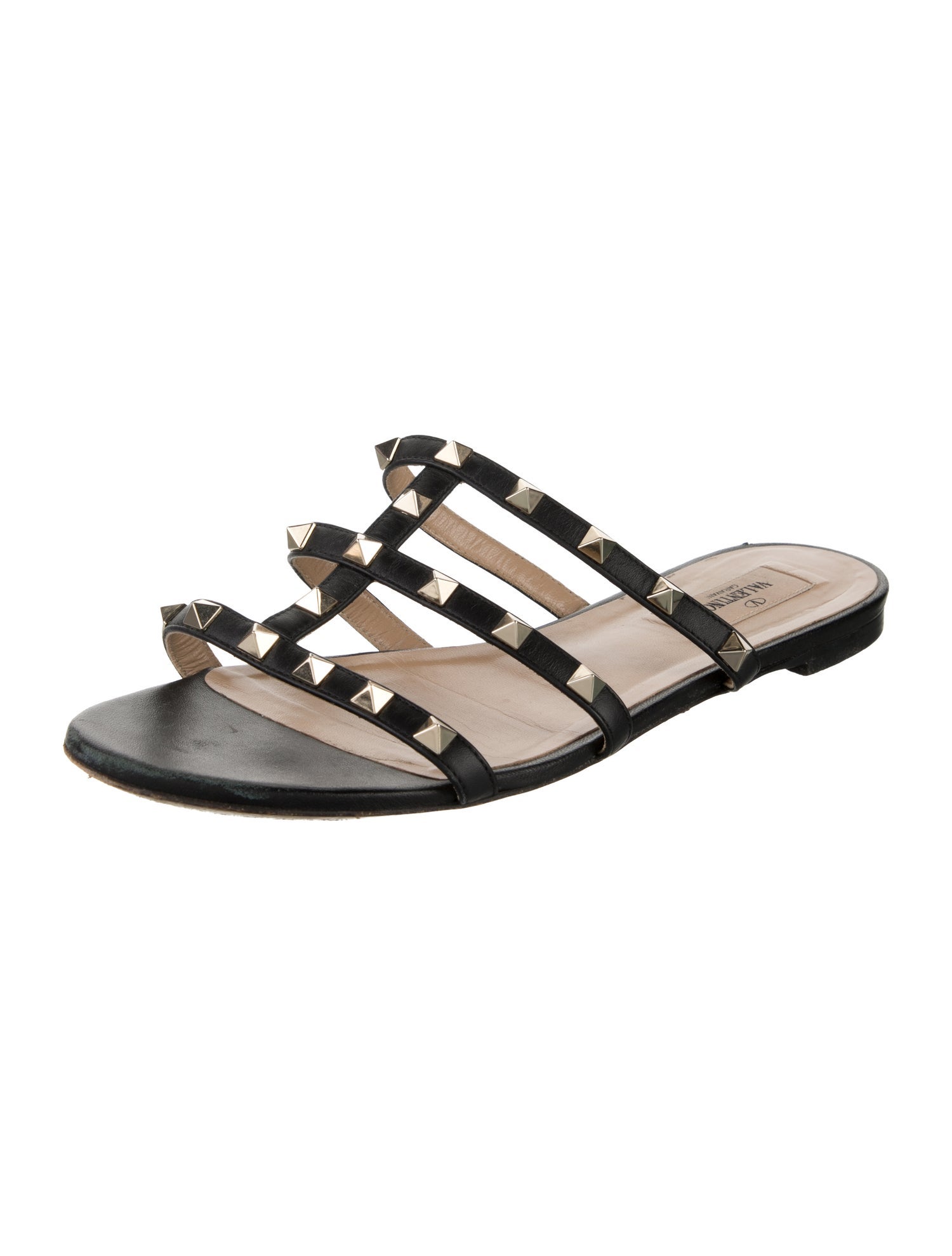 Valentino Rockstud Accents Leather Slides