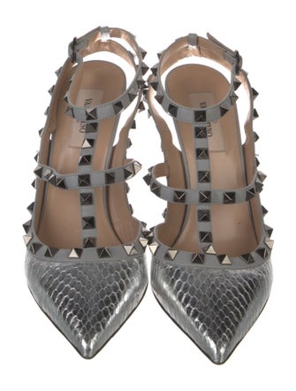 Valentino Rockstud Accents Leather T-Strap Pumps
