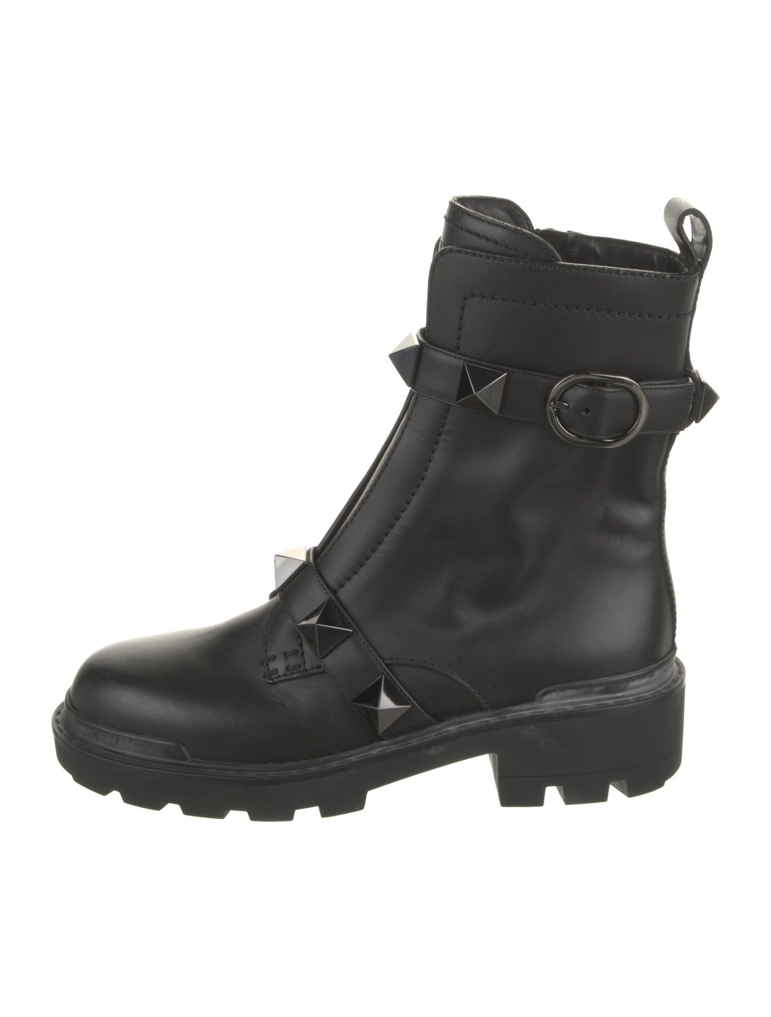 Valentino Rockstud Accents Leather Combat Boots