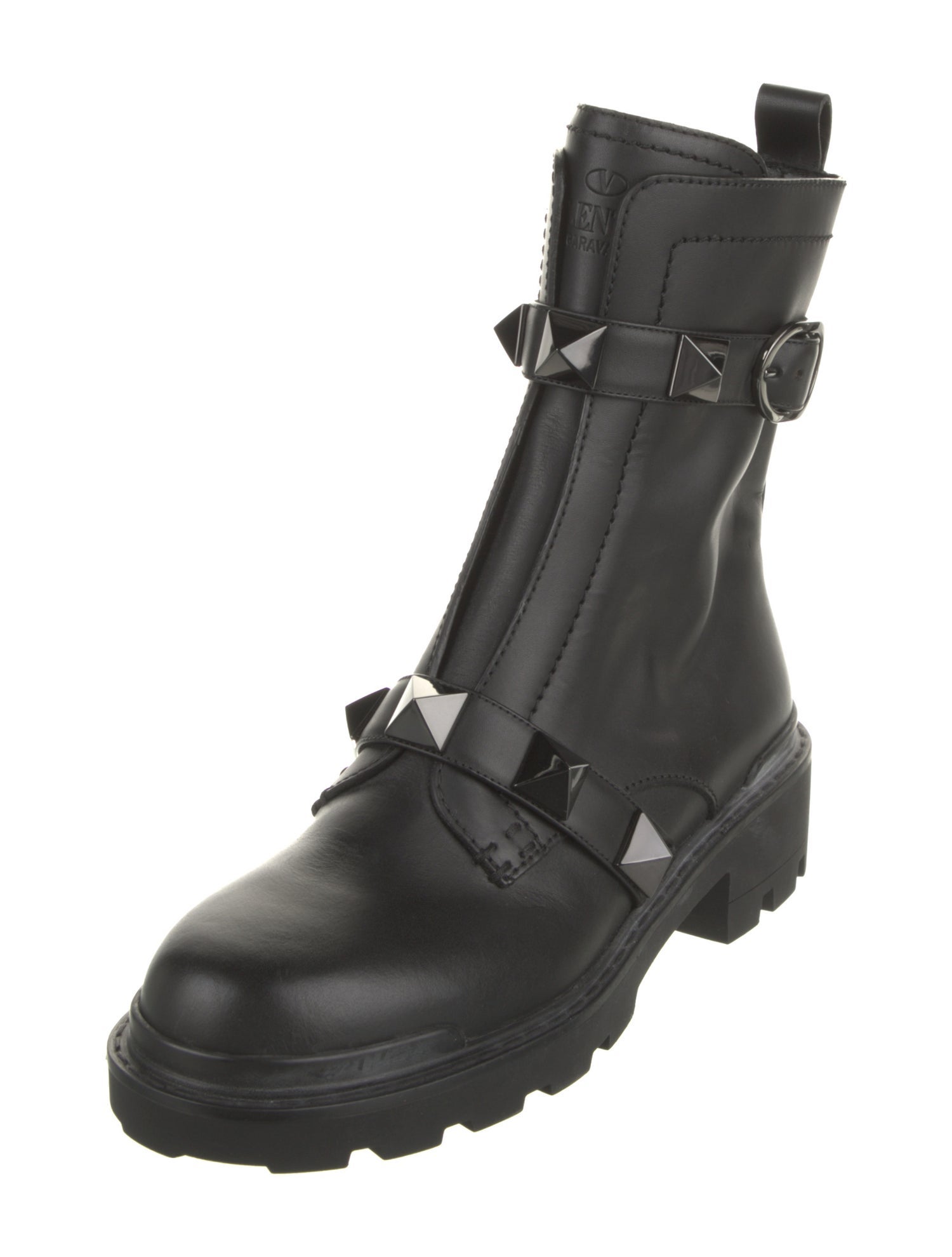 Valentino Rockstud Accents Leather Combat Boots