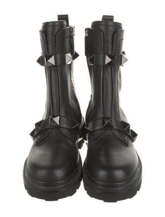 Valentino Rockstud Accents Leather Combat Boots