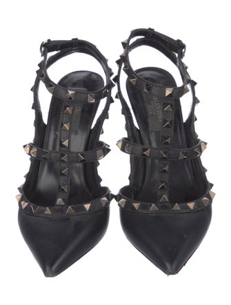 Valentino Rockstud Accents Leather T-Strap Pumps