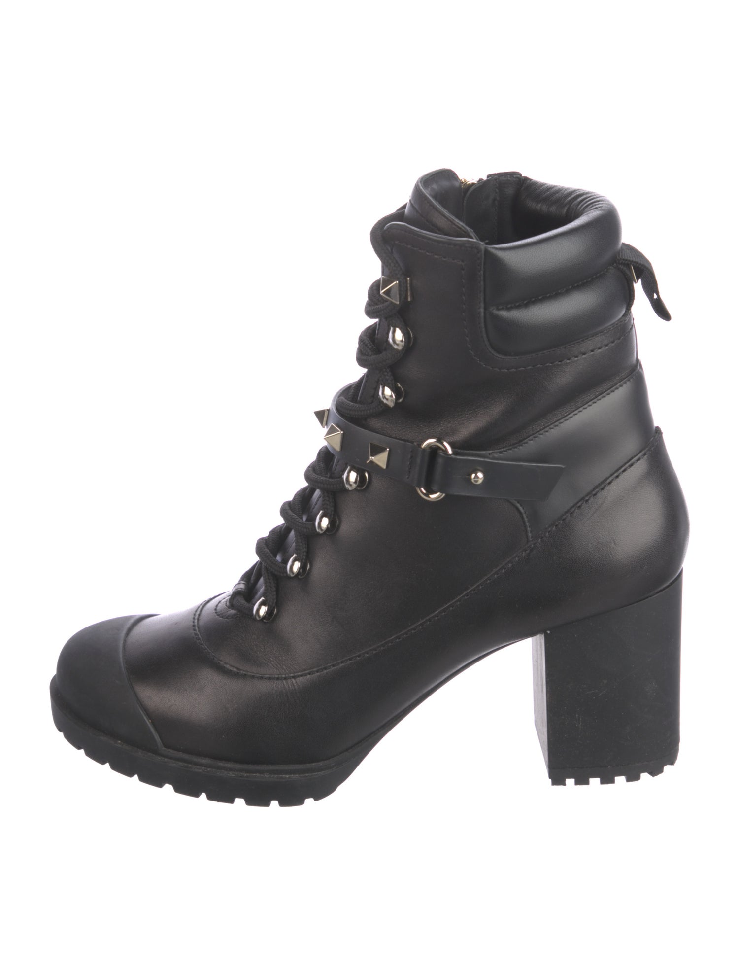 Valentino Rockstud Accents Leather Combat Boots
