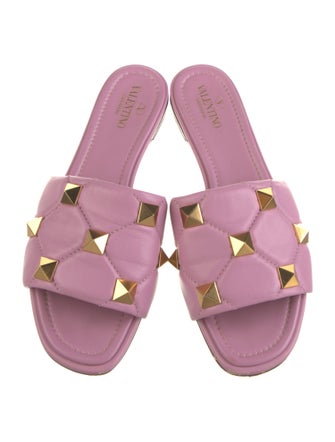 Valentino Rockstud Accents Leather Slides