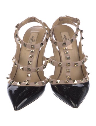 Valentino Rockstud Accents Patent Leather T-Strap Pumps