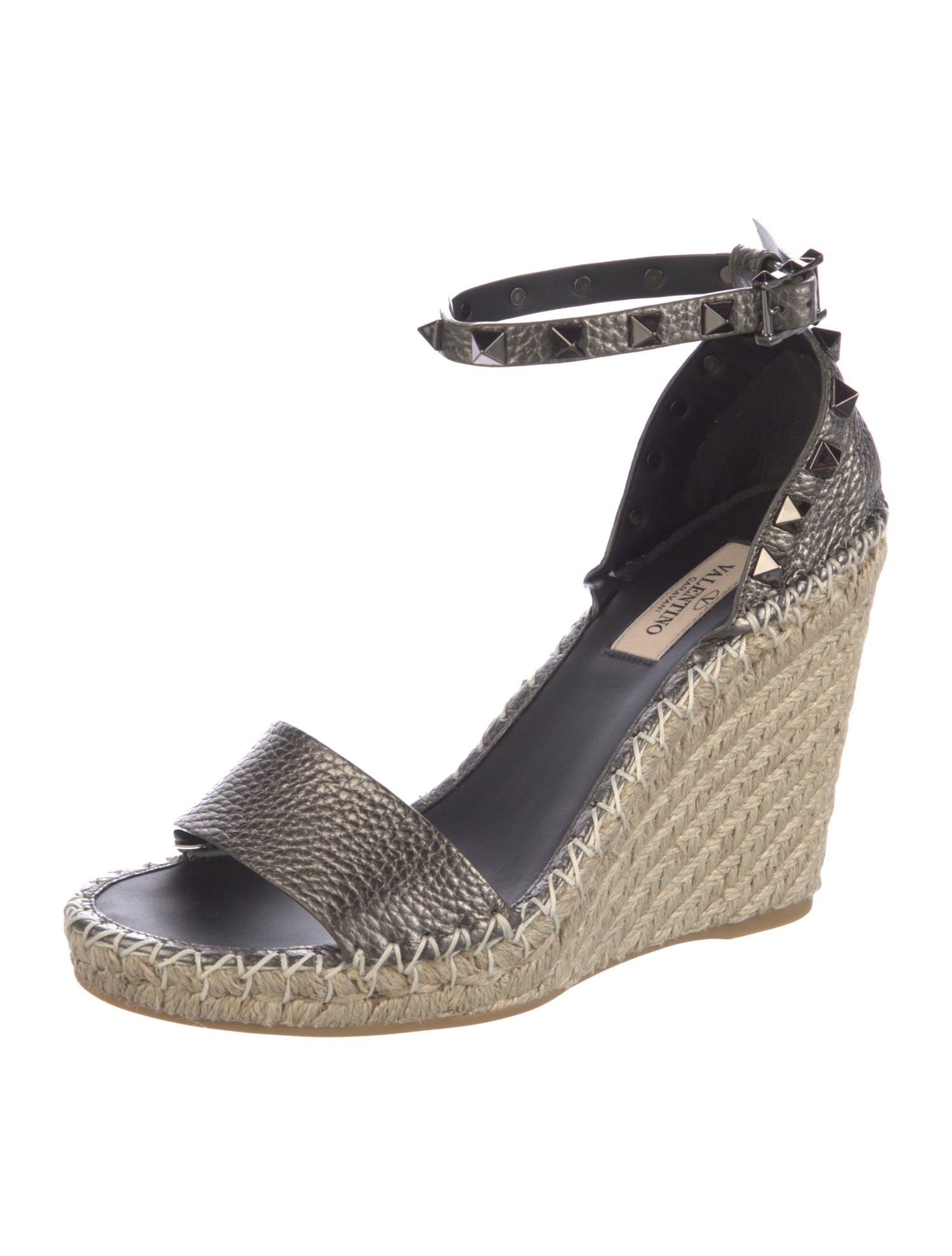 Valentino Rockstud Accents Leather Espadrilles