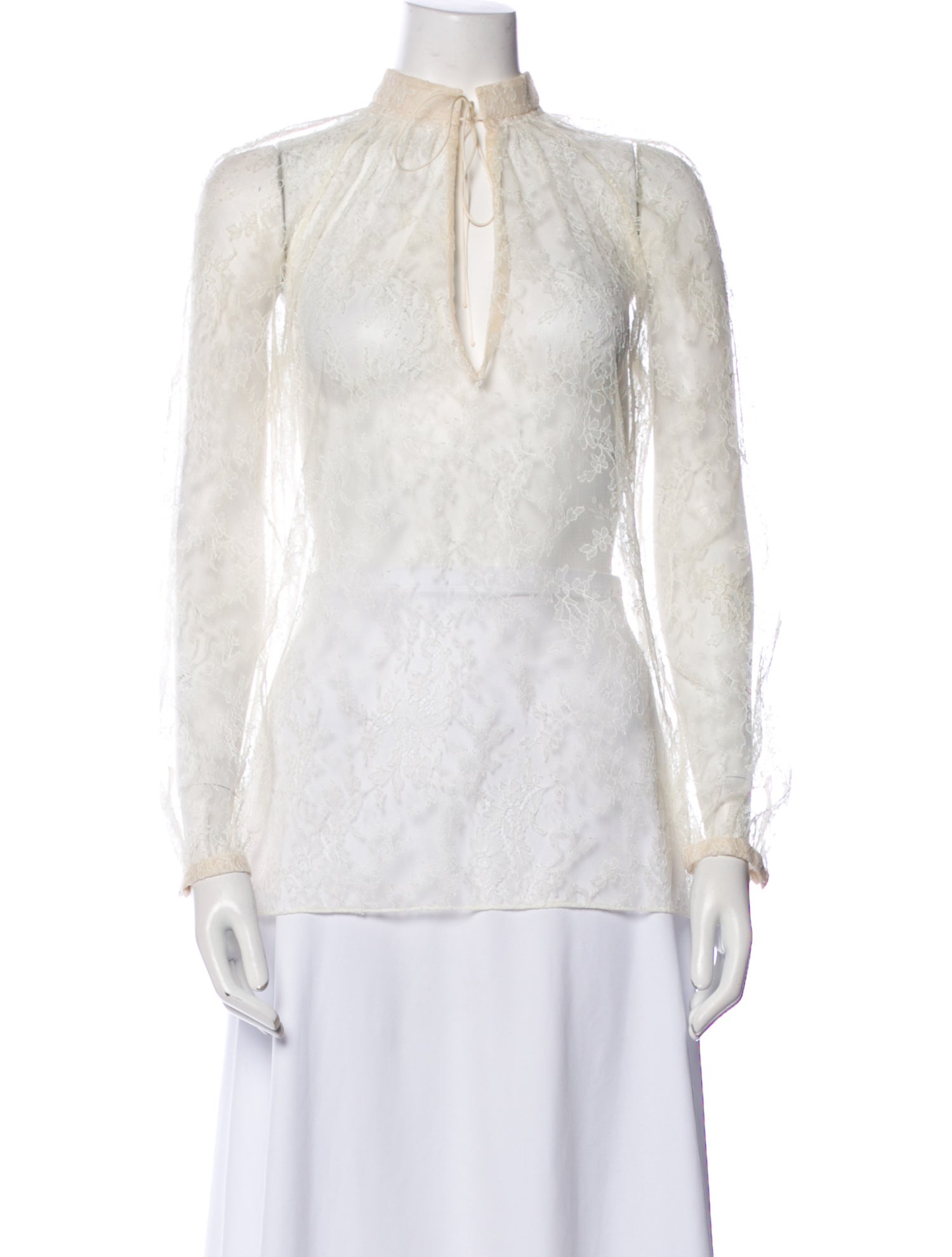 Valentino Lace Pattern Mock Neck Blouse