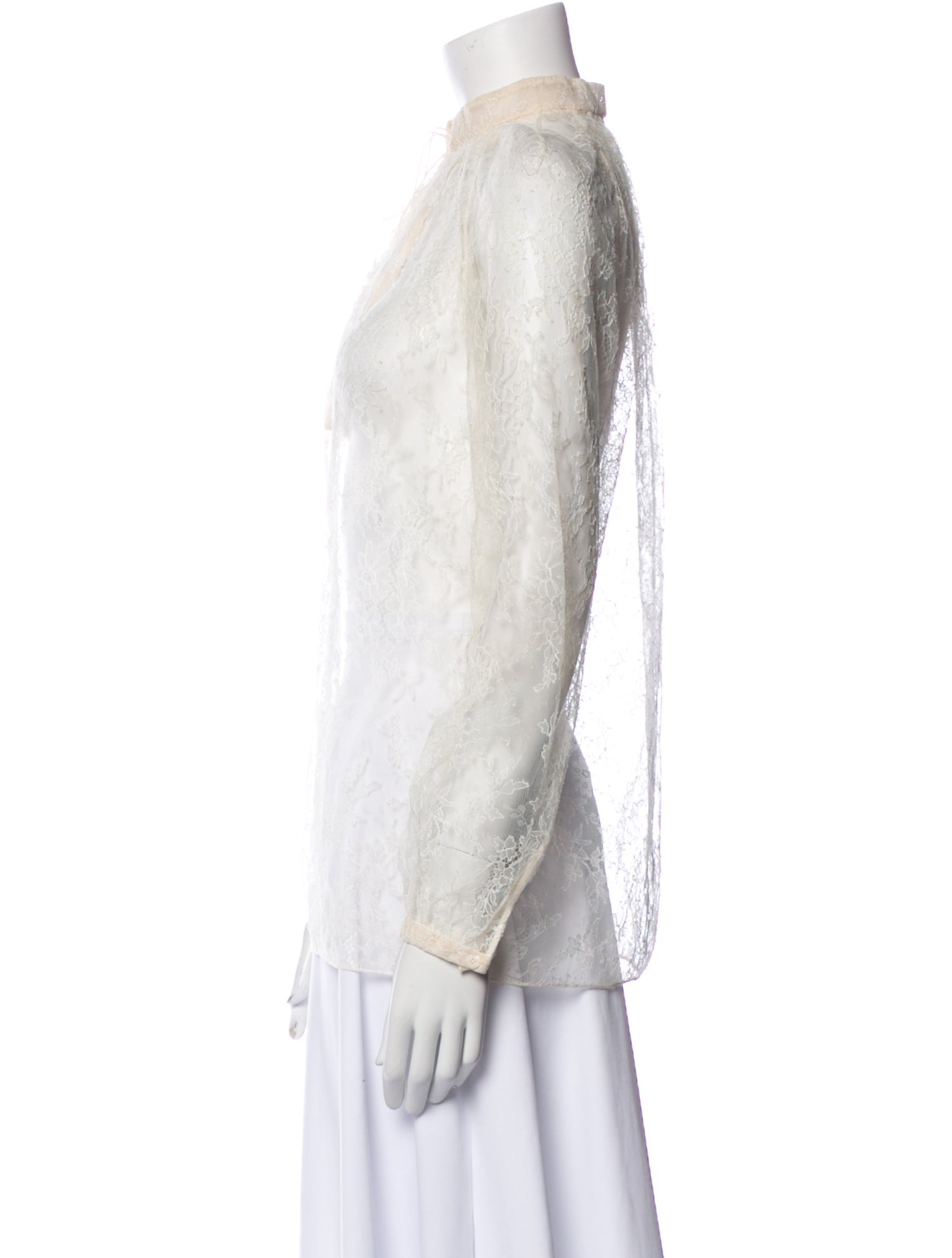 Valentino Lace Pattern Mock Neck Blouse