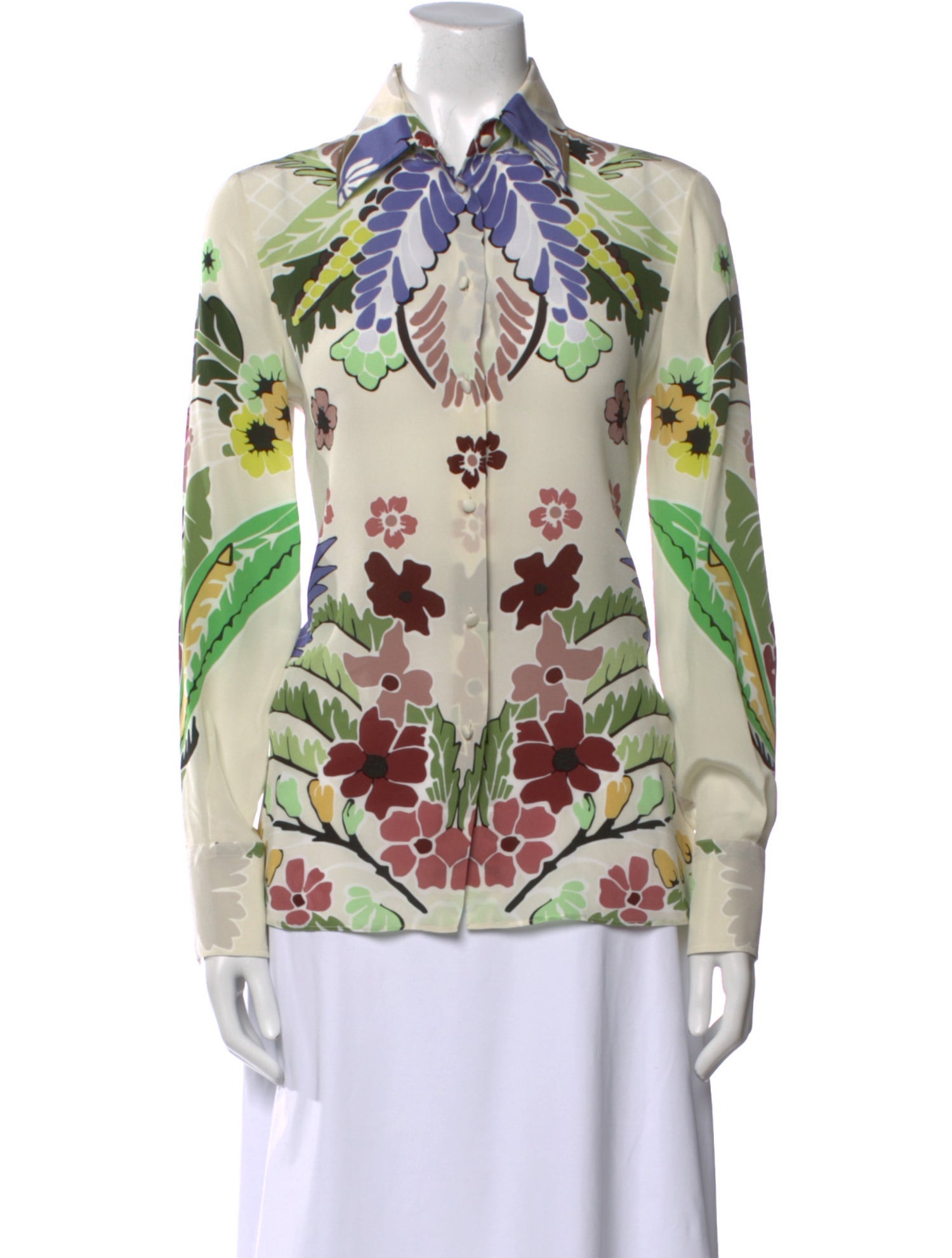 Valentino Silk Floral Print Button-Up Top