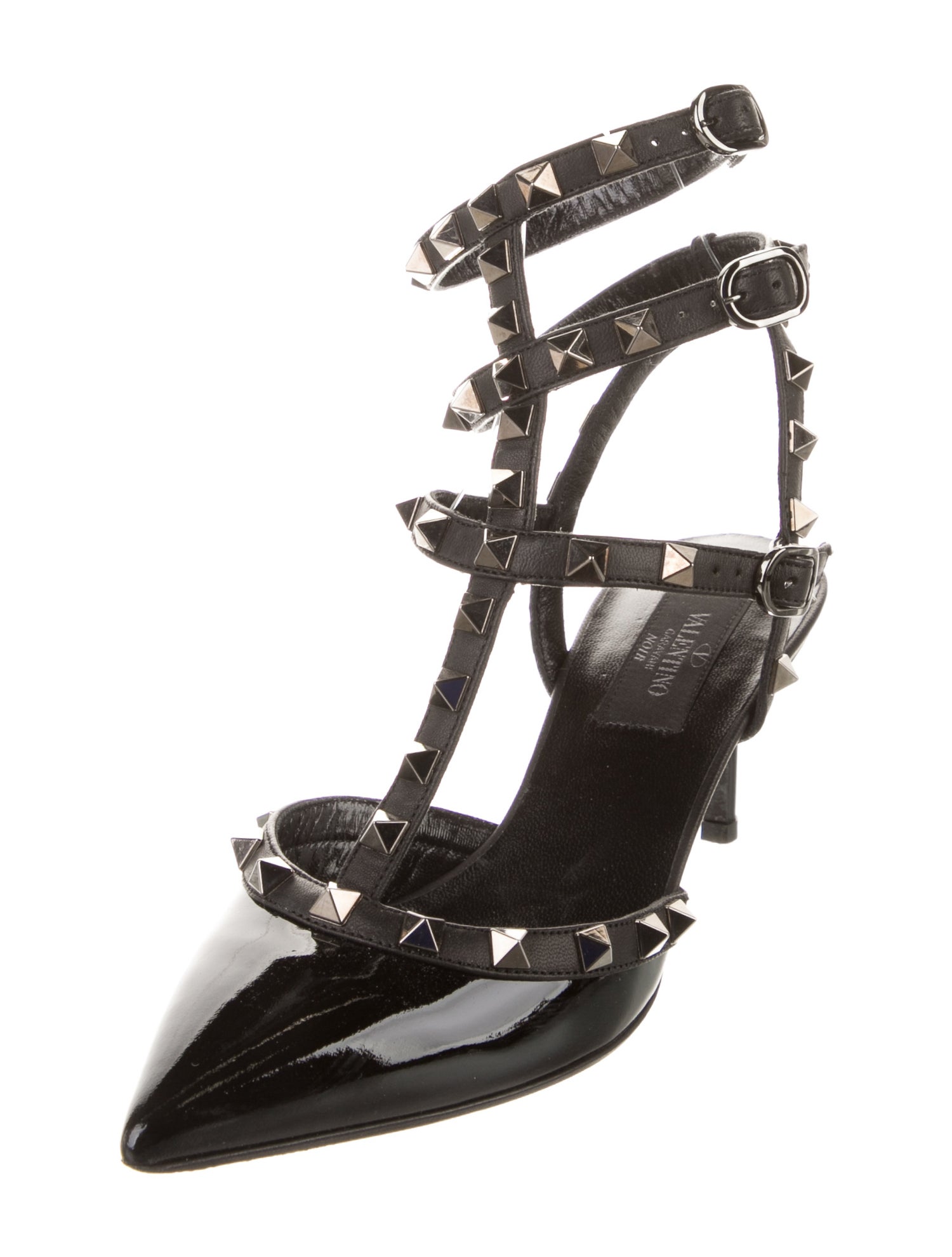 Valentino Rockstud Accents Patent Leather T-Strap Pumps