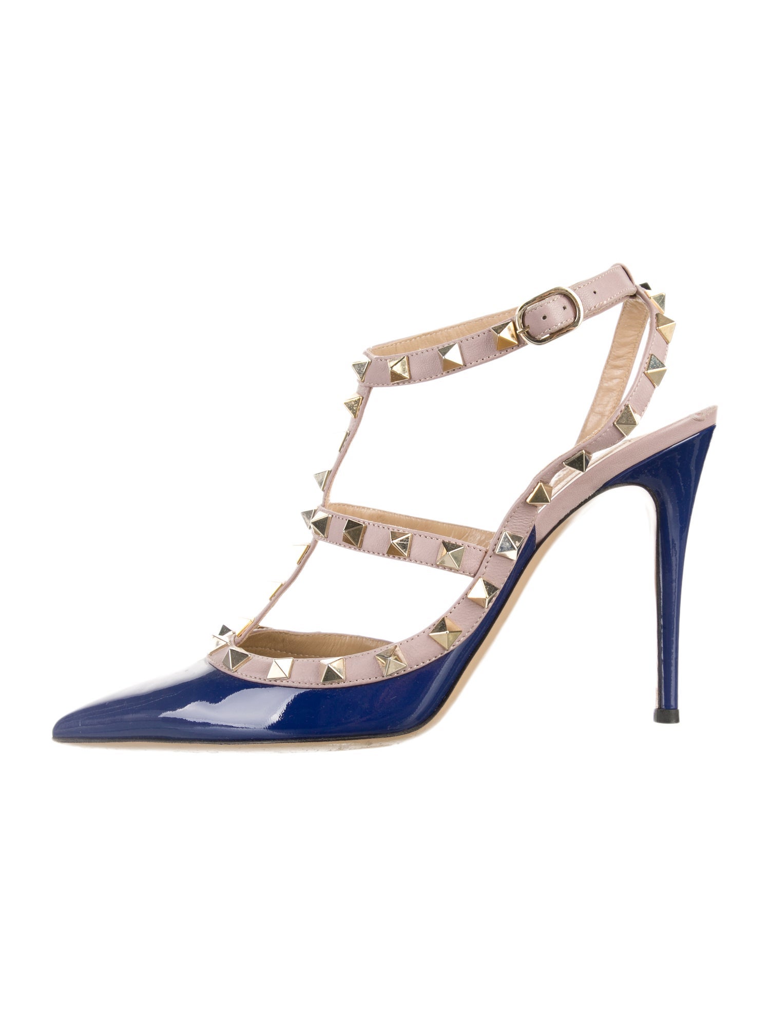 Valentino Rockstud Accents Patent Leather T-Strap Pumps