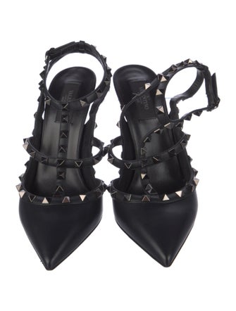Valentino Rockstud Accents Leather T-Strap Pumps