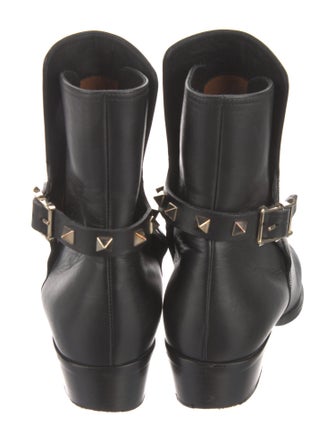 Valentino Rockstud Accents Leather Moto Boots