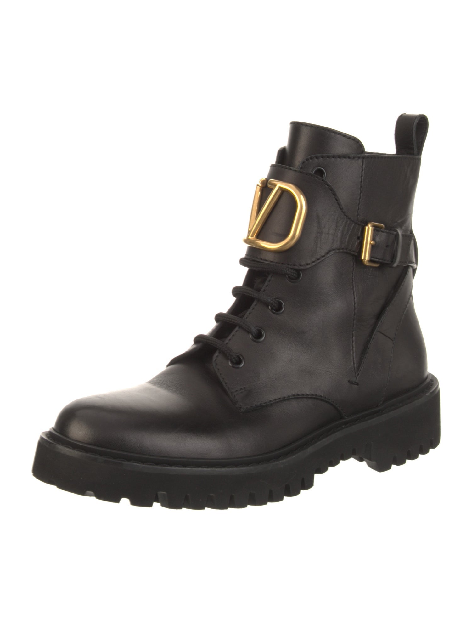 Valentino Rockstud Accents Leather Combat Boots