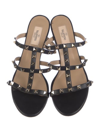 Valentino Rockstud Accents Leather T-Strap Sandals