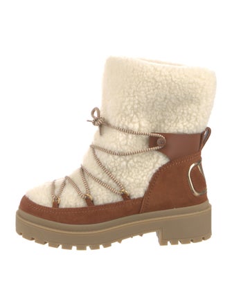 Valentino Shearling Colorblock Pattern Lace-Up Boots